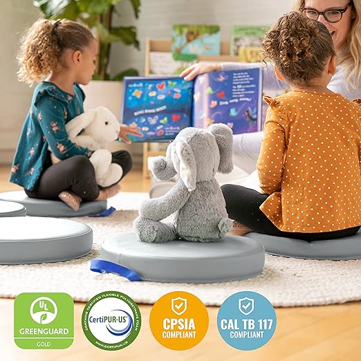 ECR4Kids SoftZone Floor Cushions, Round, Flexible Seating, Grey, 6-Piece