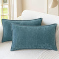 CaliTime Throw Pillow Covers Decorative 12 X 20 Inches Pack of 2 Cotton Thread Stitching Edges Solid Dyed Soft Chenille Cushion Cases for Couch Sofa Bed Living Room Farmhouse Smoke Blue