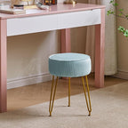 IBUYKE Velvet Round Footrest Stool Ottoman, Makeup Vanity Stool Side Table, Velvet Dressing Table Seat, Pouf Couch Stool, Golden Steel Legs, Blue LG-30H