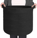 Large Black Storage Basket, 16" x 14" Cotton Rope Baskets for Storage, Blanket Storage Living Room, Big Woven Laundry Basket, Dog Kids Toy Box Organizer, Round Floor Shoe Towel Bin
