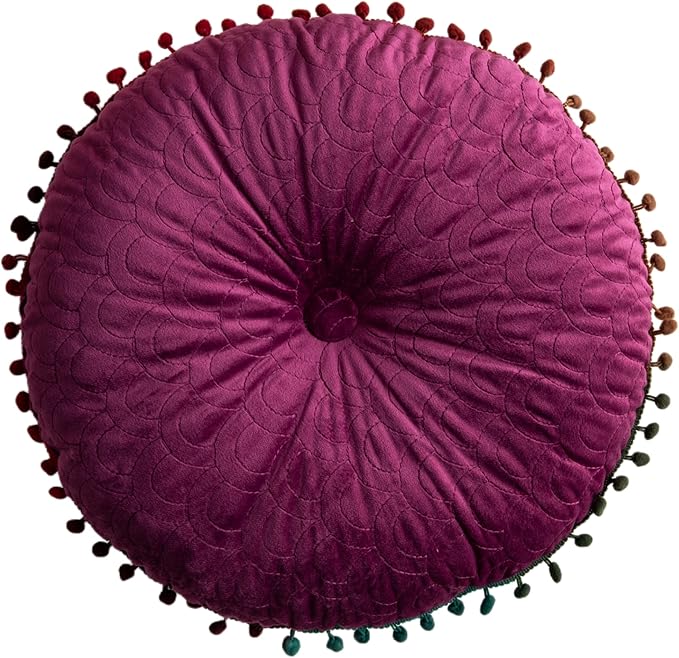 Round Throw Pillow Thickened Seat Cushion Sofa Cushion Meditation Pillow Living Room Window Balcony Decoration Pillow (15.7in, Purplish red)