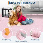 GarveeHome Washable Area Rugs 6x9 Rug for Living Room Scalloped Pink Nursery Rug Non Slip Soft Bedroom Rugs Low Pile Large Area Rug Stain Resistant Carpet for Grils Room Playroom Dining Room, Pink