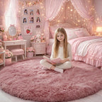 Blush Round Rug 6Ft for Bedroom, Fluffy Fuzzy Plush Circle Area Rugs for Baby Kids Room Decor Aesthetic, Shaggy Circular Carpet for Teen Girls Nursery Dorm Playroom, Cute Large Dusty Rose Mauve Rug