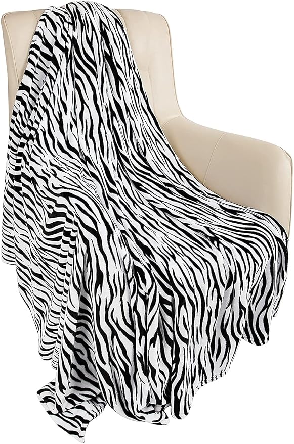MACEVIA Flannel Fleece Throw Blanket for Couch, Zebra Blanket Black and White for Adult, Lightweight Warm Cozy Soft Blanket for Bed Sofa 260GSM, Suitable for All Seasons (Black Zebra,50x60inches)