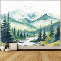 Accnicc Watercolor Forest Mountain Tapestry Green Nature Pine Tree River Wall Tapestry for Bedroom Aesthetic Misty Woods Birds Large Tapestries Wall Hanging for Living Room Dorm Decor 80 x 60 Inch