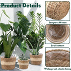 Mumufy 6 Pcs Seagrass Planter Basket Flower Pots Cover Plant Baskets Hand Woven Plant Basket Storage Containers with Plastic Liners for Indoor Outdoor Flower Pots Decoration 10, 7, 8.3 Inch(Novel)