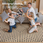 Lahome Maze Lines Easy Jute Runners for Hallways, 2x8 Washable Rug Runner Non Slip Stain Resistant, Farmhouse Low Pile Indoor Outdoor Carpet for Indoor Entryway Laundry Kitchen