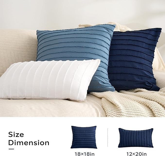 JELLYMONI 2 Pack Navy Blue Pillowcases 12" x20", Soft Microfiber Striped Tufted Pillow Covers(Pillows are not Included)