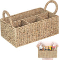 Wicker Divided Baskets with Handles, Seagrass Pantry Baskets, Storage Basket Woven Natural for Organizing Bathroom Kitchen Shelves Office Supplies Organization, Wicker Storage Baskets 4 Section.