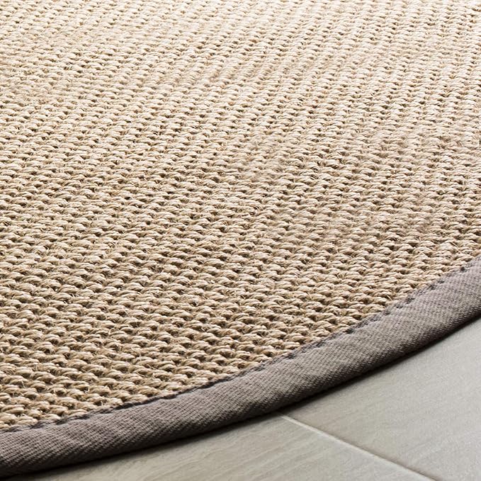 SAFAVIEH Area Rug 6' Round - Natural Fiber Collection - Maize & Grey, Sisal, Woven Design with Border (NF141G)