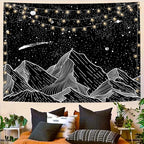 Zussun Black and White Tapestry Starry Night Mountain Tapestries for Bedroom Aesthetic Moon and Stars Tapastry's Wall Hanging Dark Nature Forest Wall Tapestry for Living Room Dorm (Dark, 48'' × 36'')