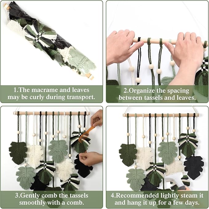 KHOYIME Macrame Wall Hanging Boho Home Decor, Bohemian Leaves Woven Yarn Tapestry Chic Aesthetic Wall Art Modern Handmade Leaf Hanging Decoration for Bedroom Living Room Nursery Office 15.7''W x 20''L