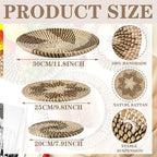 Glenmal 3 Pcs Boho Wall Basket Decor Decorative Bulrush Woven Basket Wall Decor Art Farmhouse Handmade Hanging Baskets with African Design for Living Room Display Table Settings Kitchen Home(Classic)
