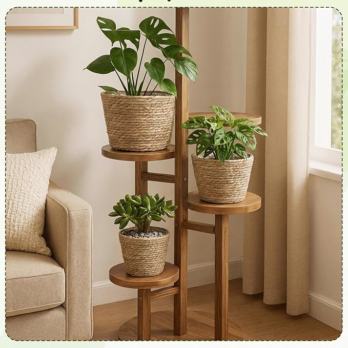 12 Pcs Seagrass Plant Basket with Plastic Liners Woven Stylish Planter Baskets Bulk Indoor Outdoor Plants Woven Wicker Baskets for Flower Pots Cover and Room Decor Small (Mixed Size,Rustic)