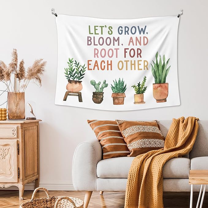 XLDLIOO Mental Heath Wall Tapestry, Inspirational Wall Tapestry Hanging for Classroom, Let's Grow Bloom and Root for Each Other Tapestries Decor Art for Therapy Counselor Office 40x30in