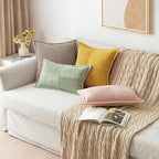 MIULEE Decorative Lumbar Throw Pillow Covers for Couch Bed Livingroom 12x20 Inch Set of 2 Light Brown Boho Accent Throw Pllows Broadside Striped Patchwork Soft Corduroy Pillowcases
