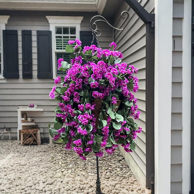 Hanging Baskets Artificial Flowers for Outdoor Interior Decor, Artificial Daisies Flowers Shrubs Plants with Baskets for Home Porch Garden Patio Patio Spring Summer Decor(Violet)