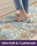 DEXI Kitchen Mats for Floor, 17x59, Cushioned Standing Mat Anti Fatigue, Waterproof Comfort Floral Padded for Laundry Room Office, Blue