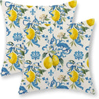 Summer Pillow Covers 18x18 Inch Set of 2 Blue Lemon Pillow Covers Seasonal Summer Outdoor Decorative Pillow Cases Linen Farmhouse Floral Cushion Covers Decor for Couch Living Room Bedroom
