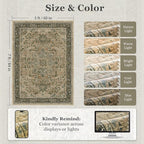 Vintage Distressed 5x7 Area Rugs for Living Room Bedroom Non Slip Washable, Medallion Pattern Printed Low Pile Thin Carpet Rugs for Dining Room/Kitchen/Home Office, Multi Brown Olive Accents