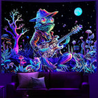 Galoker Blacklight Frog Tapestry Fantasy Neon Mushroom Tapestries UV Reactive Plant Floral Wall Tapestry Galaxy Space Tapestries Wall Hanging for Home Decor(H51.2×W59.1 inches)