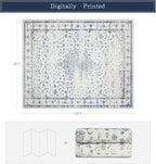 Washable Rugs 8x10 Area Rugs for Living Room,Rugs for Bedroom,Large Carpets,Ultra Soft Faux Wool Retro Dining Room Rug,Non Slip&Non-Shedding Low Pile Vintage Print Rug for Home Office-Blue
