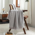 FOSSA Muslin Blanket with Fringe - 4-Layer 100% Cotton Gauze Super Soft & Breathable Throw -Lightweight Decorative Cooling Blanket for Bed, Sofa, Office (Grayish, Throw (60" × 50"))
