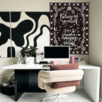 KJHL Motivational Black and White Classroom Tapestry 48" x 36" Vertical Boho Room Decor Positive Affirmations Inspirational Quote Aesthetic Tapestries Wall Hanging for Bedroom Dorm