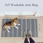 LIVEBOX Easy Jute Indoor Outdoor Rug 3x5 Front Porch, Washable Outdoor Rugs for Entryway, Gray Striped Geometric Rug for Living Room, Non Slip Carpet Door Mat for Front Door, Patio, Kitchen, Bedroom