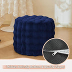LIFEREVO Faux Rabbit Fur Round Inflatable Pouf Ottoman, 20" X 16" Plush Fuzzy Waffle Bubble Floor Poufs Foot Rest for Living Room Bedroom, Furry Pouf Foot Stool Couch Home Decor, Anti-Slip, Navy Blue