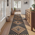 LIVEBOX No Shed Jute Checkered Runners Rug for Hallways Non Slip 2.5x12, Ultra Thin Washable Runner Rug Farmhouse Long Rugs for Kitchen, Black and Beige Floor Carpet for Entryway Laundry Room