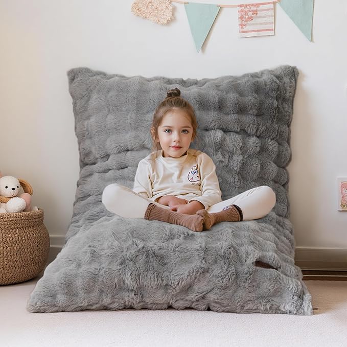 MAXYOYO 3 in 1 Kids Bean Bag Chair Bed, Child Floor Sofa for Gaming, Reading, Convertible Bean Bag Floor Cushion with Machine Washable Cover for Living Room Bedroom, Grey