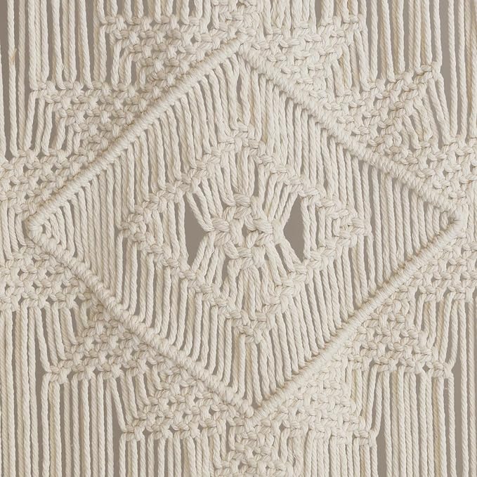 IOWER Macrame Curtain Handmade Ivory 35" W x 74" L, Boho Curtains for Bedroom, Living Room, Doorway, Wedding Backdrop, Macrame Wall Hanging, Apartment, Closet, Arch