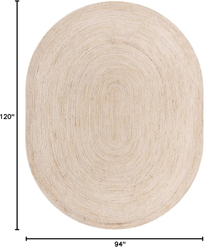 Unique Loom Braided Jute Collection Area Rug - Dhaka (7' 10" x 10' Oval, White)