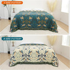Boho Throw Blanket for Bed-100% Cotton Soft Breathable Farmhouse Decor Boho Quilt for Sofa Bed (Green Floral Bird, 90"x98")