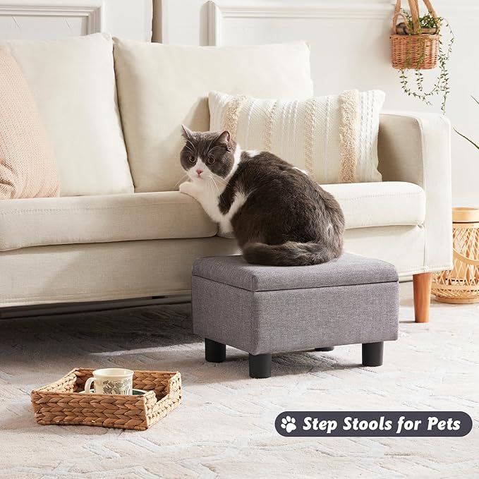 Small Foot Stool Under Desk Foot Stools Ottoman Footstool Foot Stools Small Footstools Foot Stool for Living Room Foot Rest 15" W x 12" D x 9.5" H Linen Dark Grey