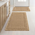 MIULEE Set of 2 Waffle Bathroom Rugs, Boho Bath Rug Super Absorbent, Non Slip Washable Ultra Soft Rubber Backed Shower Bath Mats for Floor, Tub, Shower, Bordered Design, Brown, 17"x24"+18"x30"