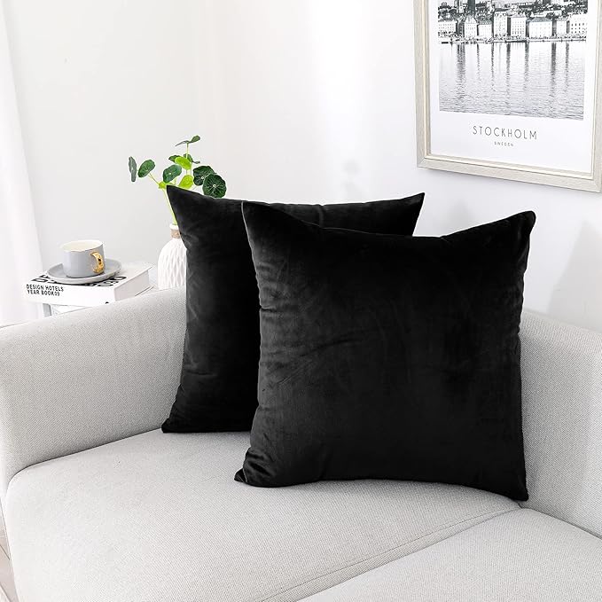 NiNi ALL Decorative Throw Pillow Covers Pack of 2, Velvet Throw Pillow Cases for Couch Pillows Cover Bedroom Living Room Outdoor, Pillow Covers 26x26 Inch Black