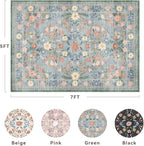 AMOAMI Vintage Floral 5x7 Area Rugs for Living Room Rug, Machine Washable Rug Non Slip Large Area Rug for Bedroom Indoor Low Pile Carpet Ultra Soft Boho Rugs for Dining Room Playroom Office, Green
