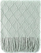 BATTILO HOME Sage Green Throw Blanket for Couch, Boho Bed Throws for Home Decor, Light Blue Throw Blanket for Sofa Living Room, 50"x60"