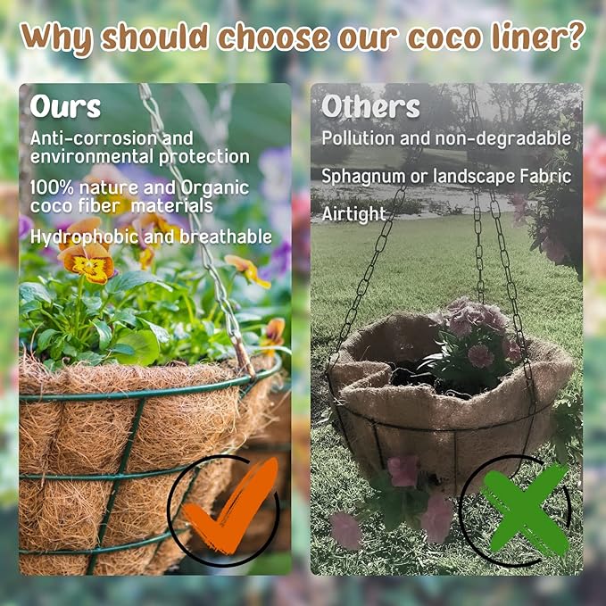 Legigo 3 Pack 20 Inch Hanging Basket Coco Liners Replacement, 100% Natural Round Coconut Coco Fiber Planter Basket Liners for Hanging Basket Flowers/Vegetables