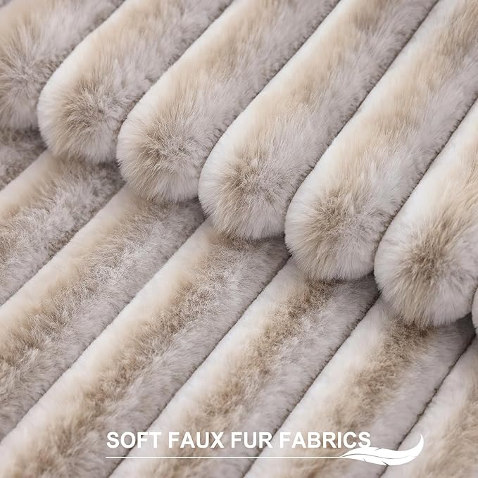Pallene Faux Fur Plush Throw Pillow Covers 22x22 Set of 2, Luxury Soft Fluffy Striped Decorative Pillow Covers for Sofa, Couch, Living Room, Ombre Beige