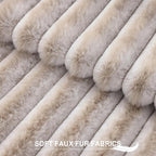Pallene Faux Fur Plush Lumbar Throw Pillow Covers 12x20 Set of 2, Luxury Soft Fluffy Striped Decorative Pillow Covers for Sofa, Couch, Living Room, Ombre Beige
