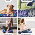 Mandala Meditation Cushion, Boho Meditation Mat, Meditation Pillows for Sitting on Floor, Cushions for Sitting in Home and Outdoor, Square Floor Pillow Cushion Seating for Yoga Accessories 22'' X 22''