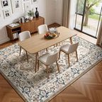 Lessymo Washable Area Rugs 6 x 9, Boho Area Rug Low Pile for Bedroom Living Room Kitchen, Ultra-Soft Faux Wool Vintage Area Rug with Non-Slip Rubber, Kid & Pet Friendly, Brown Beige