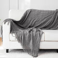 Throw Blanket for Couch Bed, Sofa Knit Blanket Farmhouse Throw for Living Room, Decorative Fall Throw Blanket for Chair, Outdoor Textured Boho Blanket（Dark Grey 51x67In）