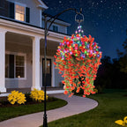Outdoor Hanging Artificial Flowers Basket: Realistic Fake Plants Basket with Solar String Lights for Home Garden Enthusiasts - 10 Inch Faux Silk Flower Baskets for Porch Wall Patio Tree Decor