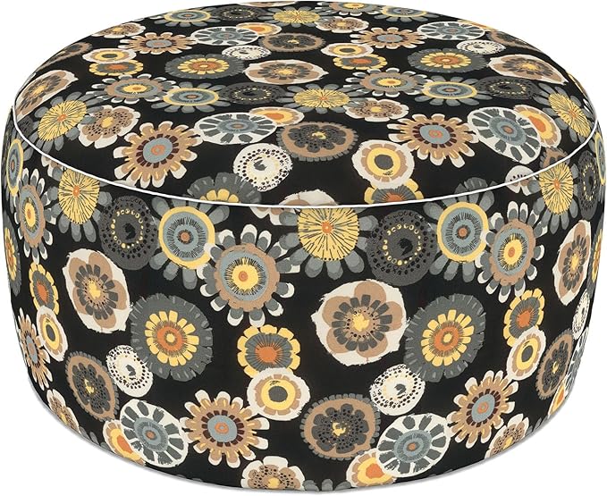 LVTXIII Indoor/Outdoor Extra Large Inflatable Ottoman Pouf D31 x H14 Inch, Round Footstool with Handle, Weather-Resistant Portable Furniture for Patio, Camping, Beach, Black Yellow Crosby