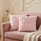 AVOIN colorlife Pink Spring Bow Throw Pillow Covers Set of 2, 16 x 16 Inch Coquette Aesthetic Room Decor Soft Plush Faux Fur Cushion Case for Girls Room