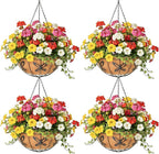 4 Pack 14 Inch Hanging Baskets for Plants Outdoor Metal Hanging Planter Hanging Flower Baskets with Coco Fiber Liners Chain Round Wire Plant Holder Hanging Flower Pots(Butterfly)